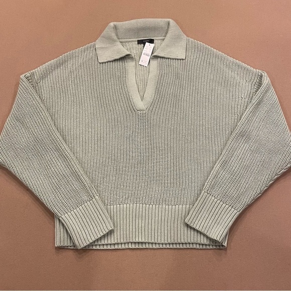 Women’s J. Crew Collared Cotton Beach Sweater Sage Green Size Large New With Tag - Picture 1 of 8